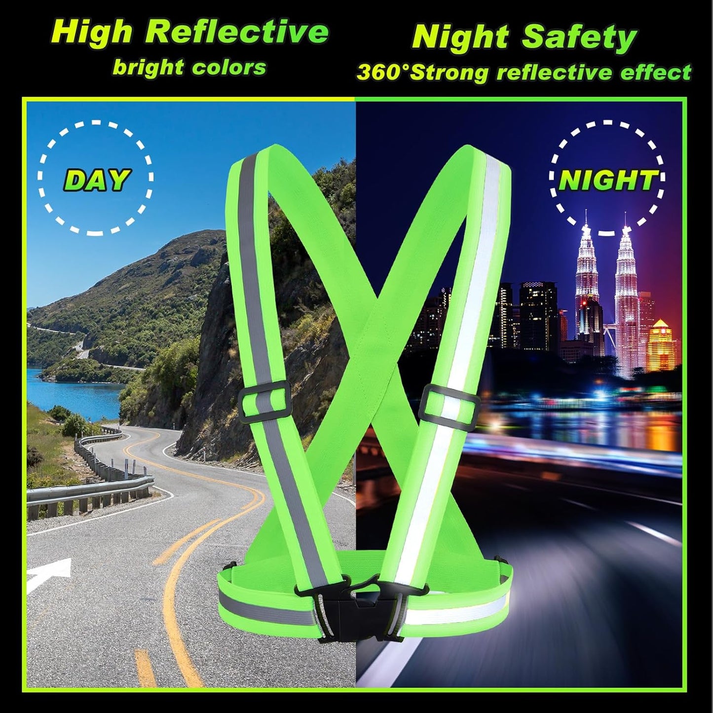 4 Chalecos Reflectantes Alta Visibilidad Correas Ajustables Verde