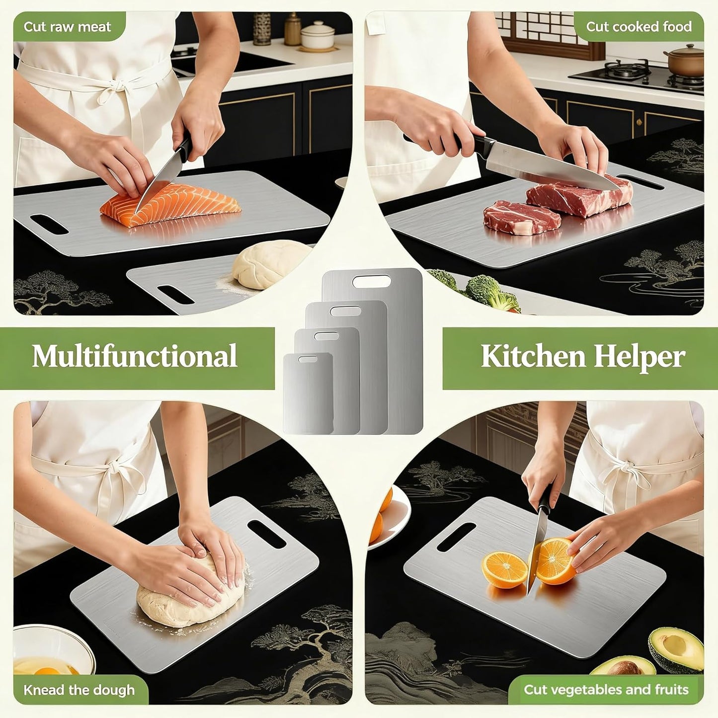 Juego de 4 tablas de cortar de titanio puro para cocina