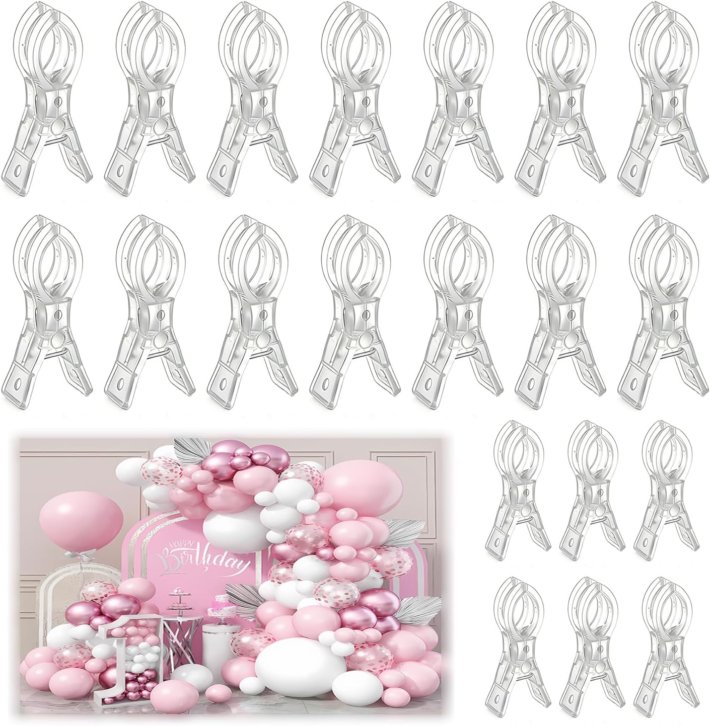 20 Clips Arco Globos Plástico Transparente 3.5pulg Para Decoración
