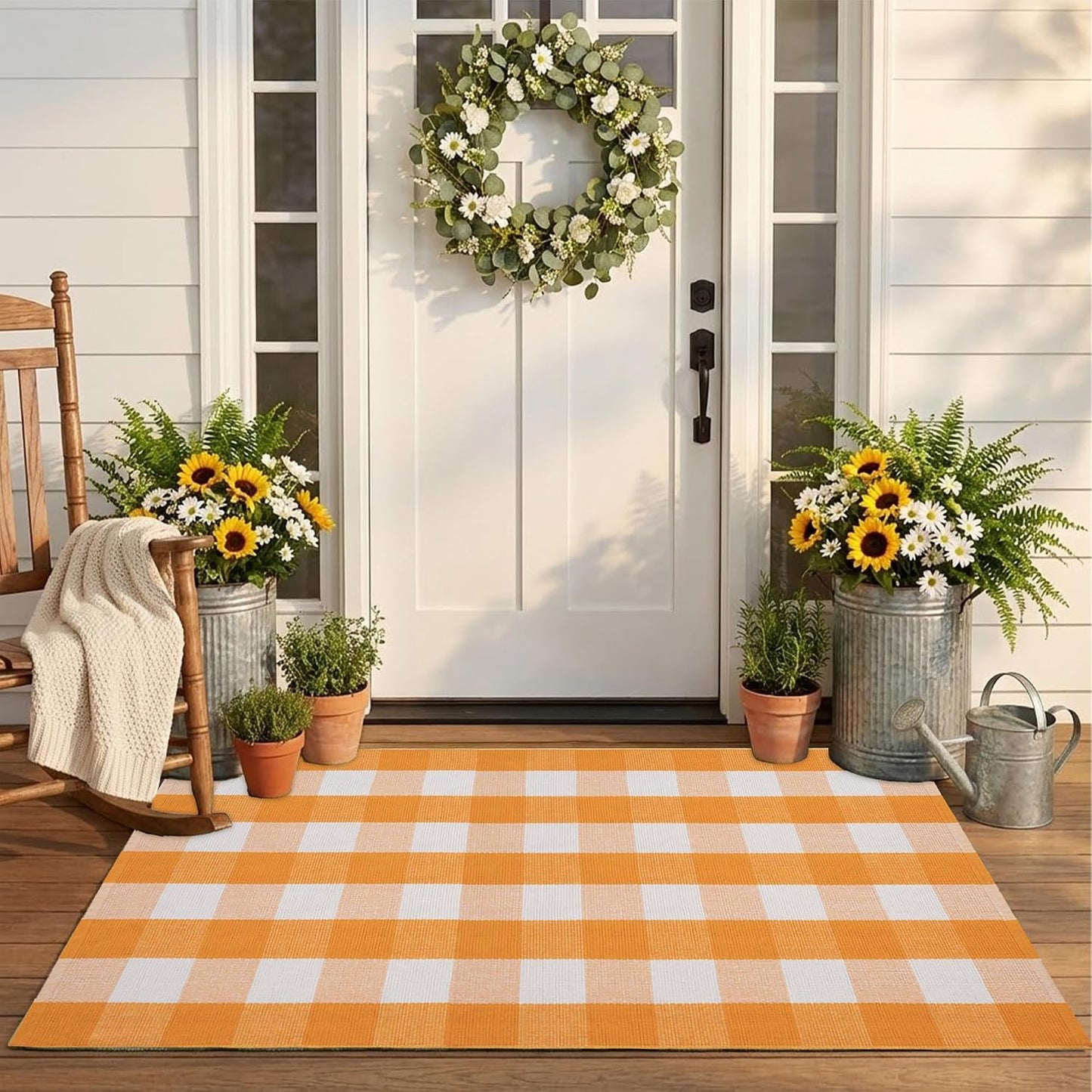 Tapete cuadros amarillo y blanco 2'4x3'7 mezcla algodón puerta