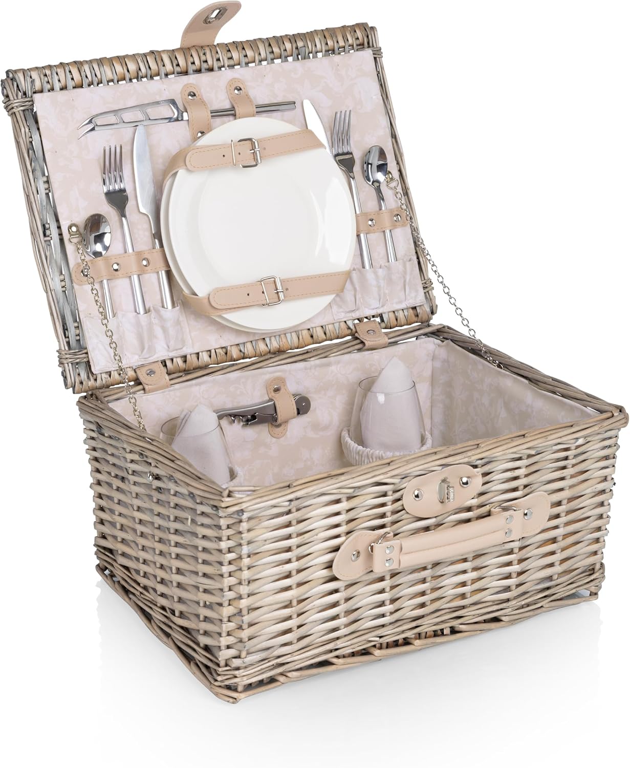 Cesta de picnic clásica romántica de mimbre estilo inglés para 2
