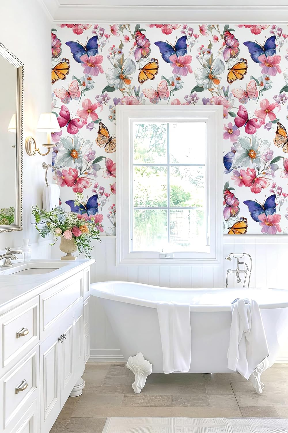 Papel tapiz floral autoadhesivo 16.9x118.1pulg