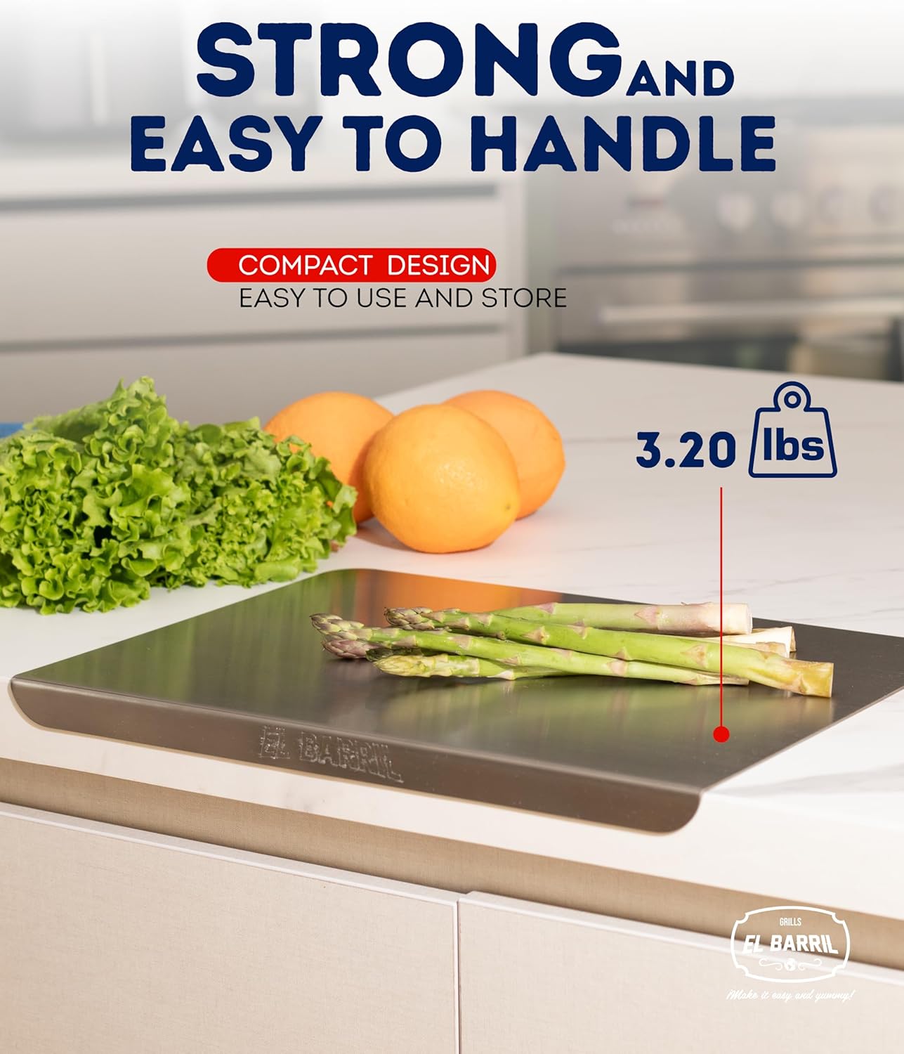 Tabla cortar acero inox con orificio para mango grande