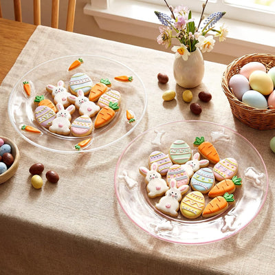 2 Pzas Plato Vidrio Pascua Diseño Conejo Zanahoria Decorativo