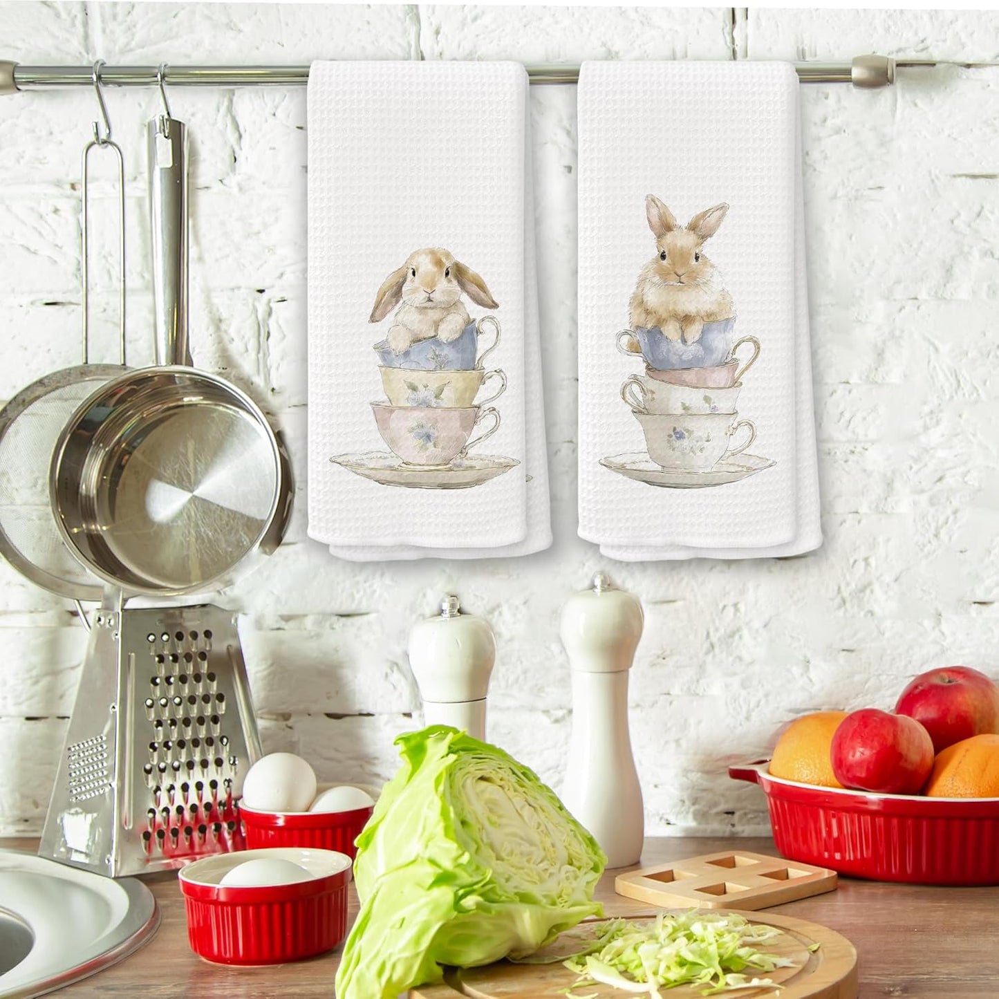 Set 2 Toallas Cocina Conejo Pascua Decorativas