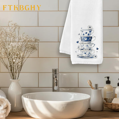 Toallas cocina diseño floral azul blanco 16x24pulg