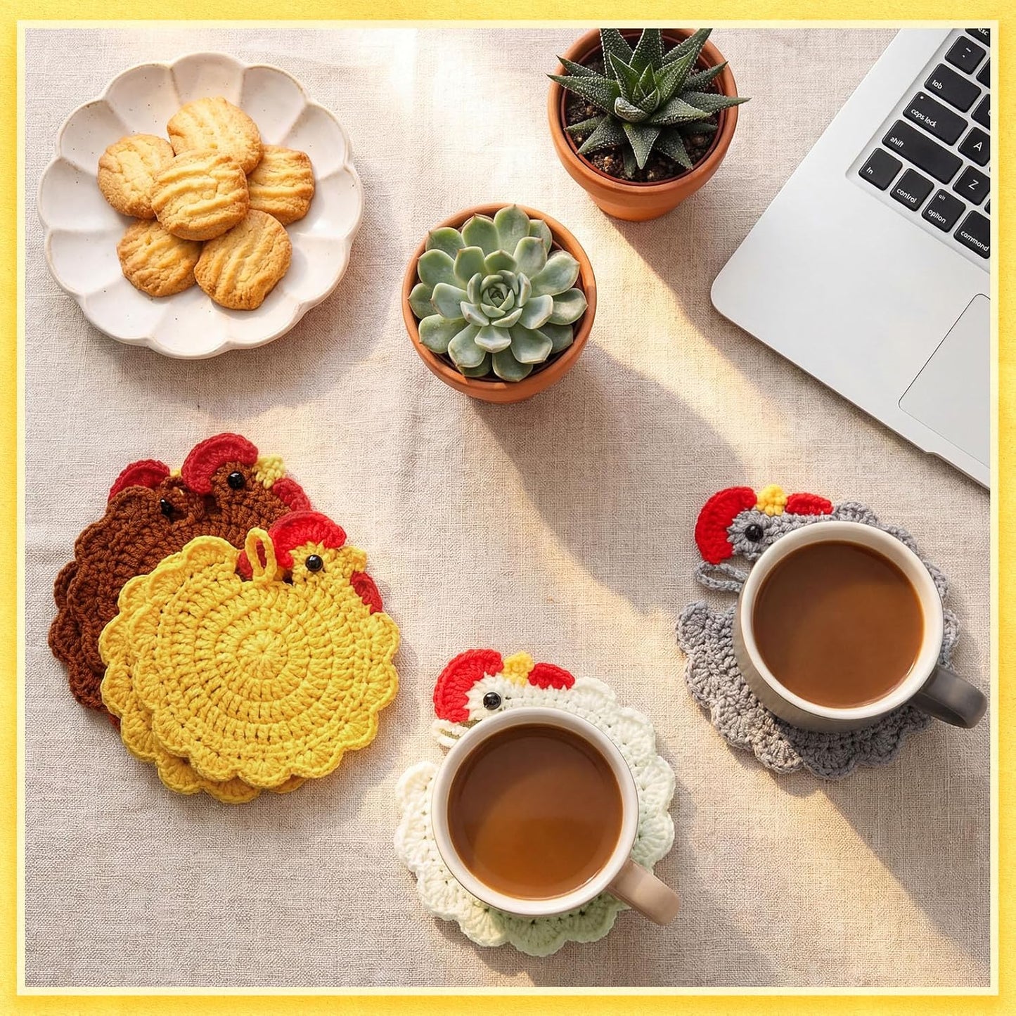 6 Pzas Posavasos Pollo Hechos a Mano Regalo Accesorio Escritorio