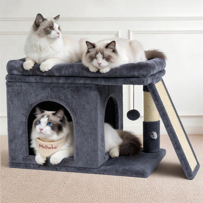 Cama torre para gatos con poste rascador resistente