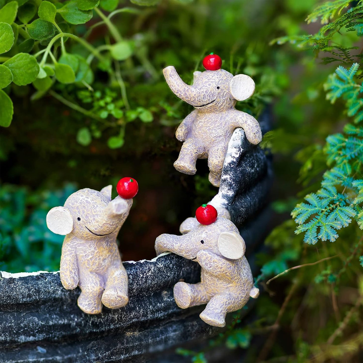 Estatuas jardín elefantes mini decorativas set 3