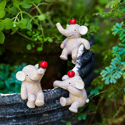 Estatuas jardín elefantes mini decorativas set 3