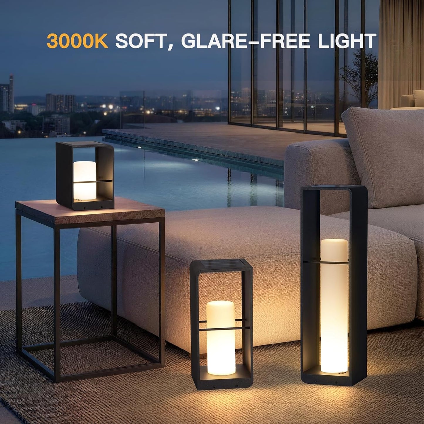 Lámpara pie solar 17pulg LED 3000K exterior impermeable