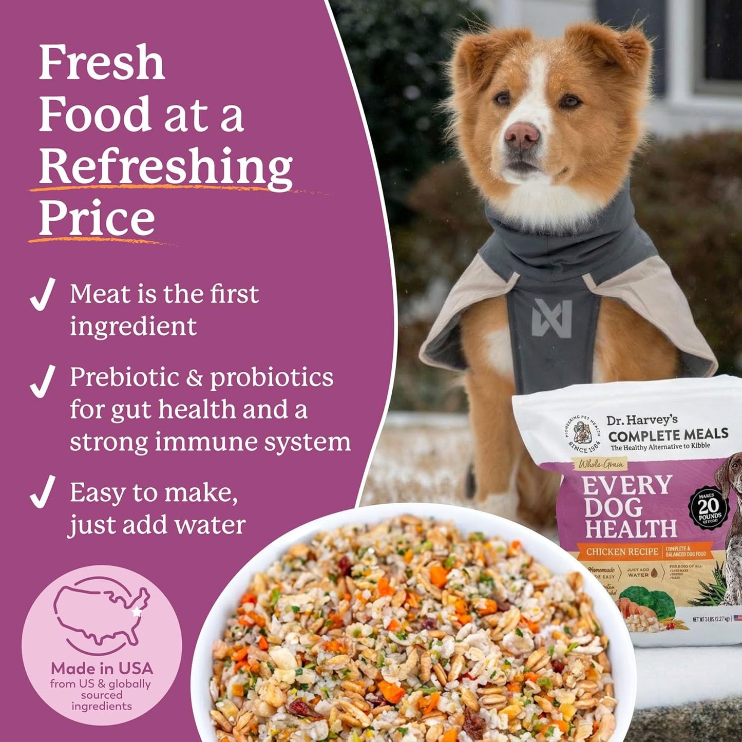 Comida para perros con pollo deshidratado y probióticos 5lb