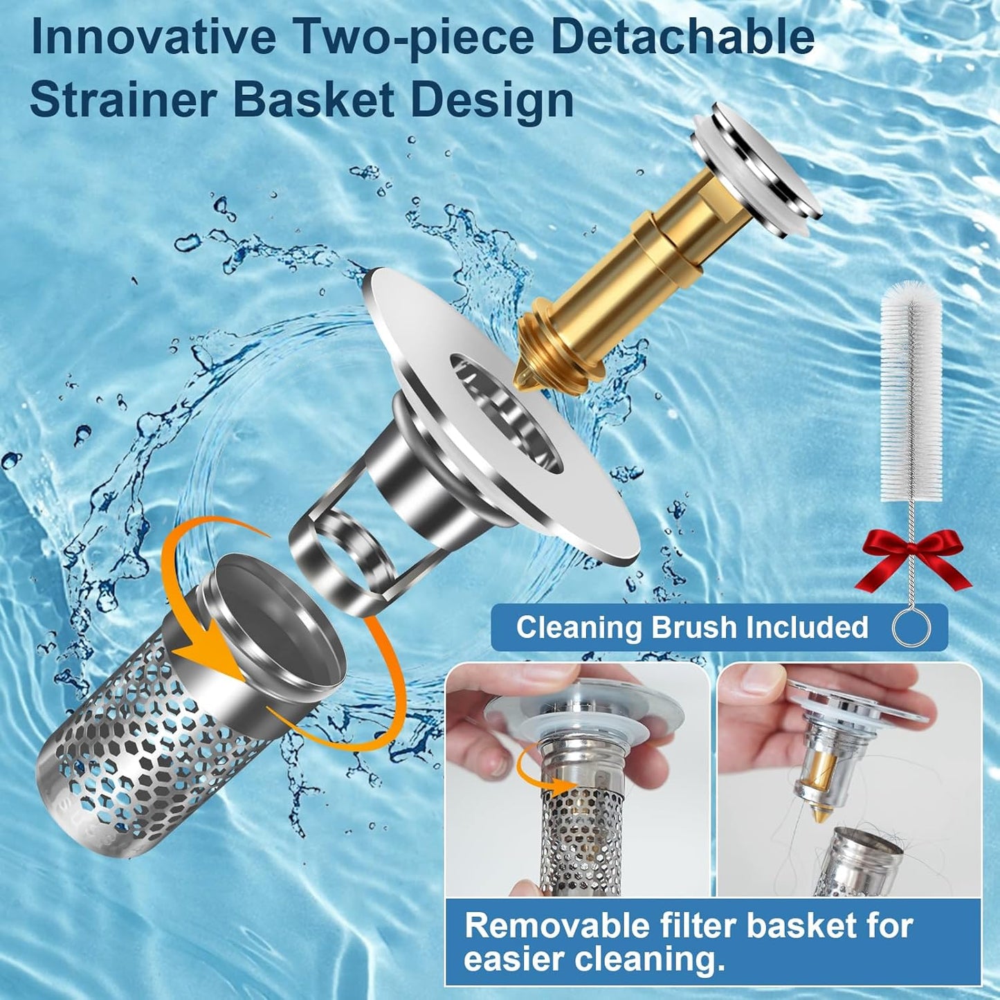 Tapón drenaje baño con filtro acero inox 2uds