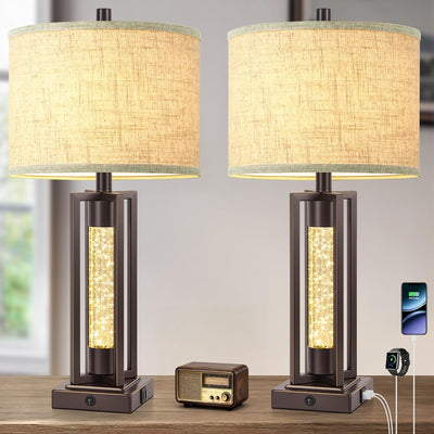 2 Lámparas Mesa Vintage 26pulg Sala Dormitorio USB Luz Nocturna