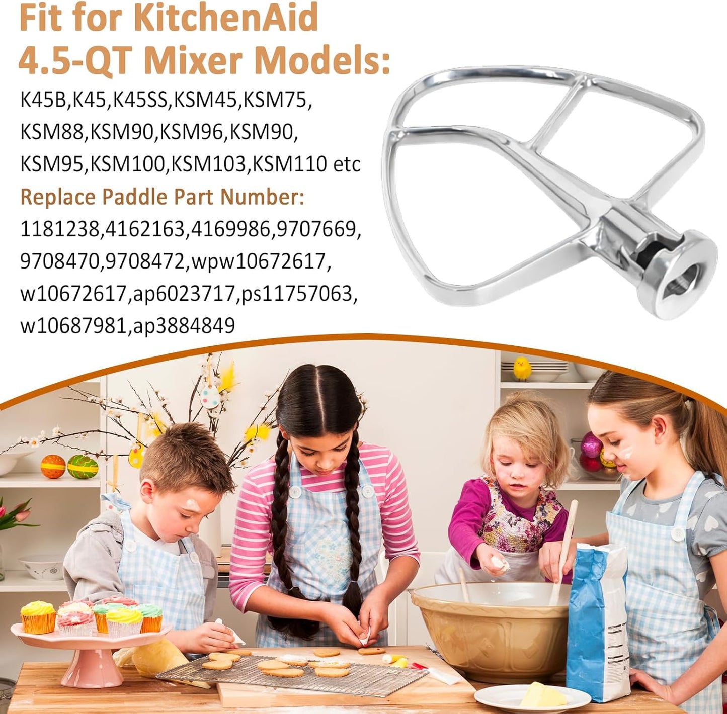 Batidor plano acero inox K45B para KitchenAid 4.5-5qt