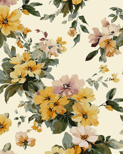 Papel tapiz floral amarillo autoadhesivo 17.5x118pulg