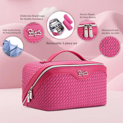Bolsa organizadora maquillaje viaje 3 pzas cuero vegano impermeable