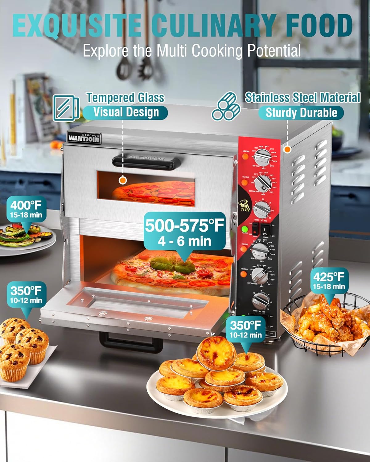 Horno de pizza comercial ETL 16" con temporizador