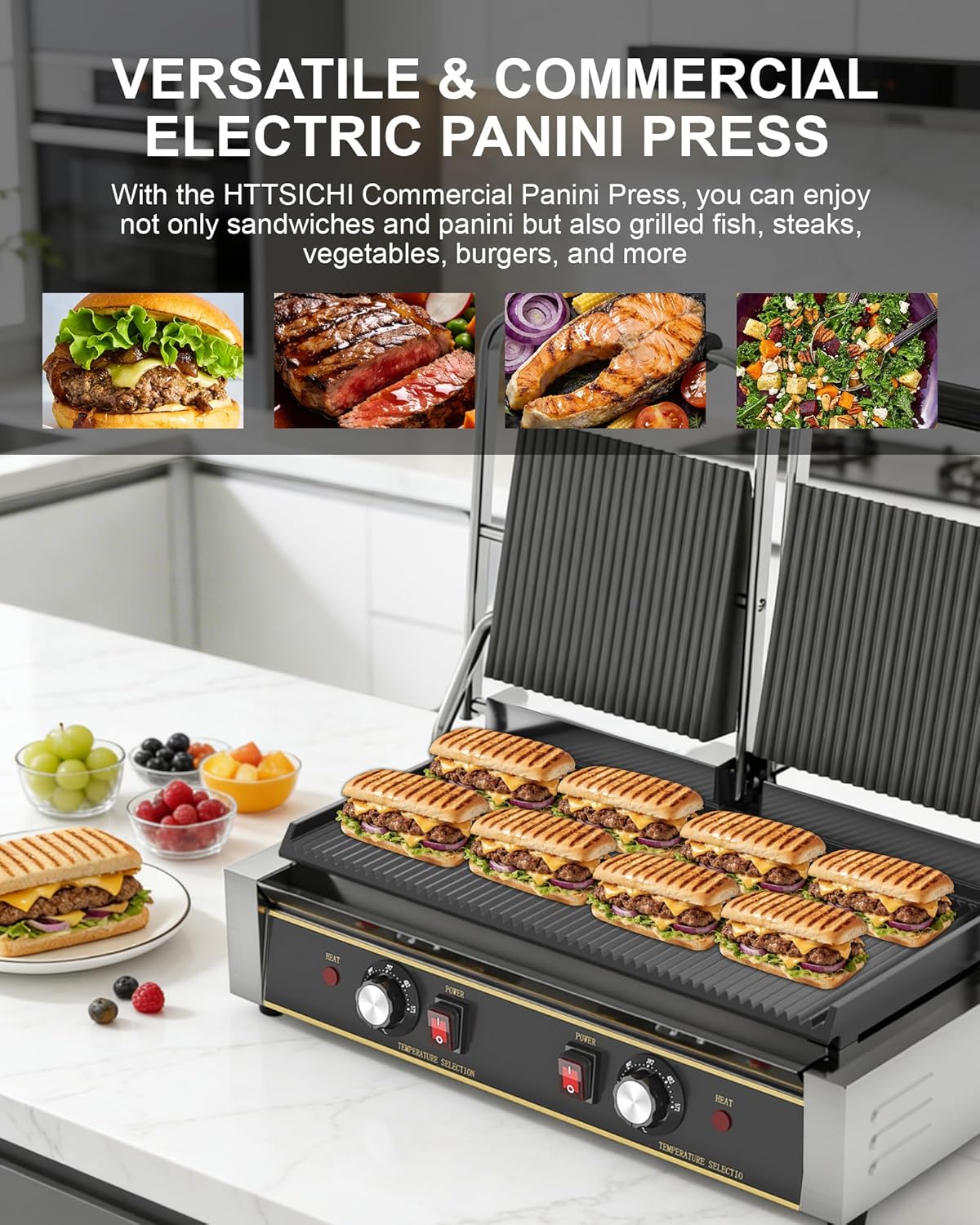 Prensa Panini eléctrica 3600W doble cara 19x9pulg