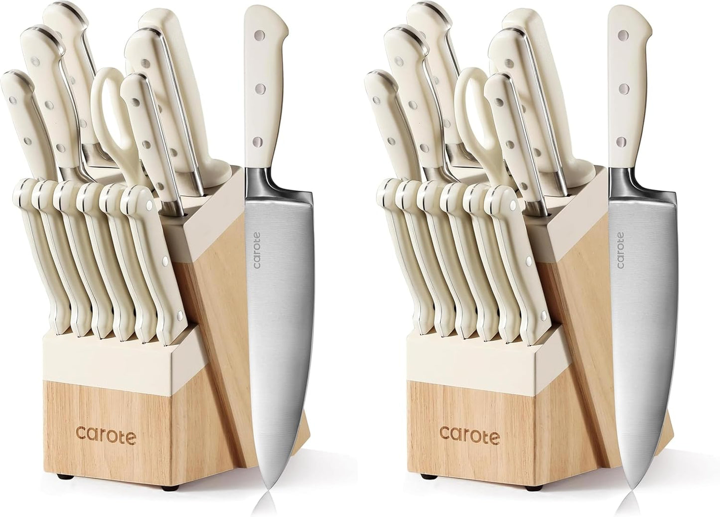 Set 14 Pzas Cuchillos Acero Inox Bloque Afilado Crema