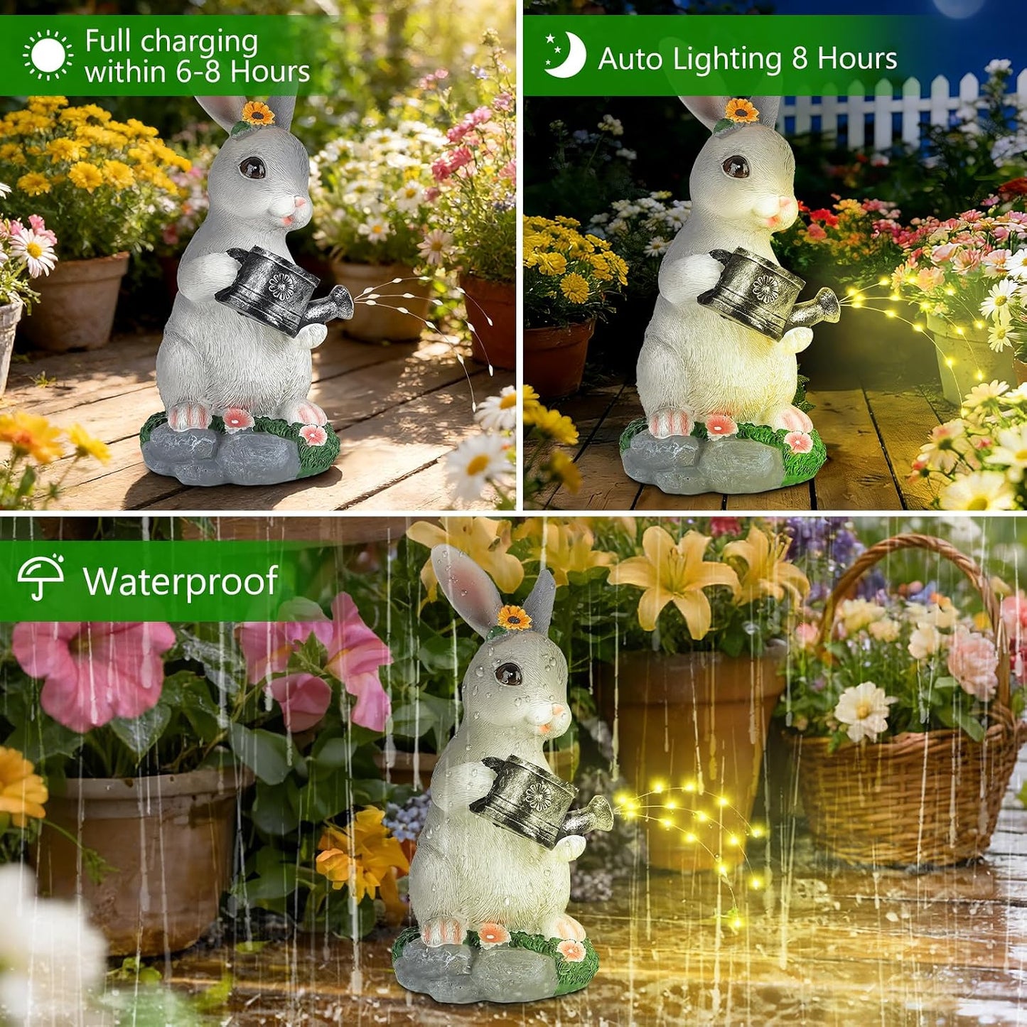 Decoración solar para jardín estatuas de conejo con luces
