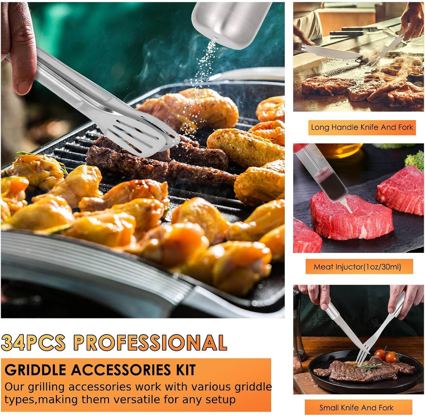 Set 34 accesorios parrilla acero inox para camping