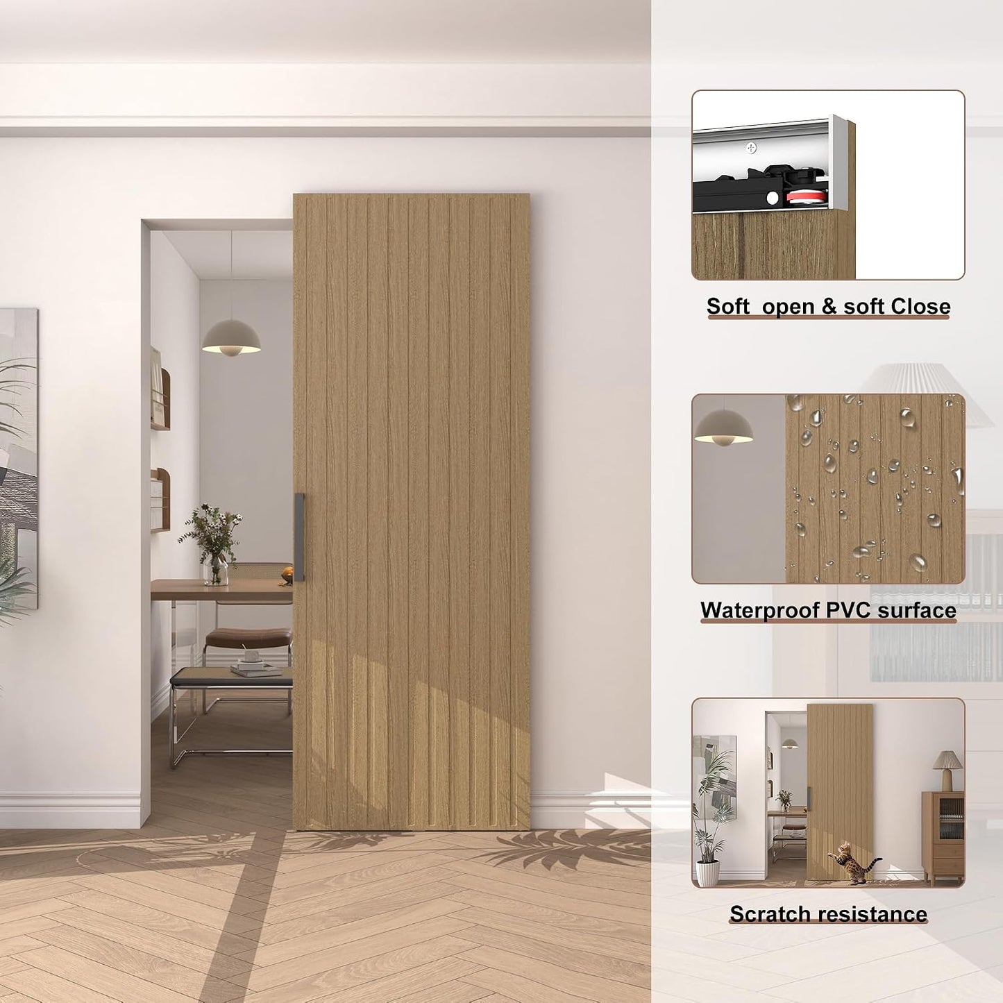 Puerta corredera granero 38x86pulg kit cierre suave marrón