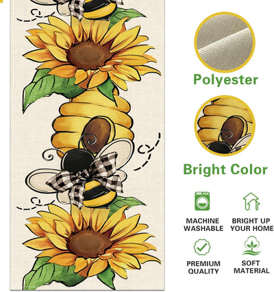 Camino mesa comedor girasol abejorros flores colmena decoración