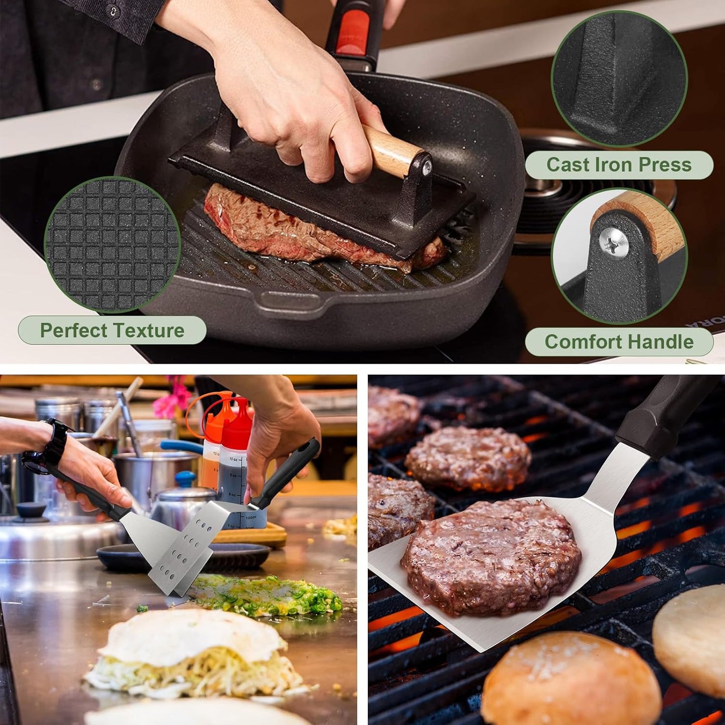 Kit 20 Pzas Accesorios Parrilla Espátulas Agrandadas