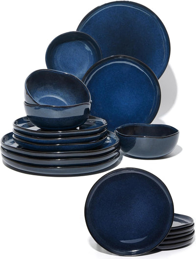 Set 18 Pzas Vajilla Gres Azul Estrellado
