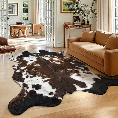 Alfombra piel sintética vaca 5.2x6.2ft lavable estampado rústico
