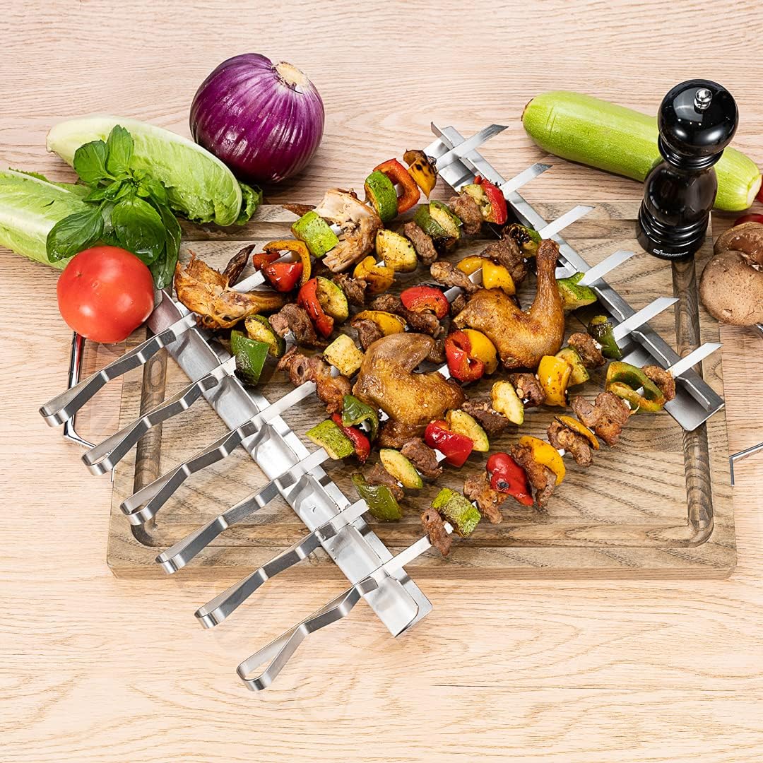 Set 6 Brochetas Barbacoa 16.9pulg con 2 Estantes Inox
