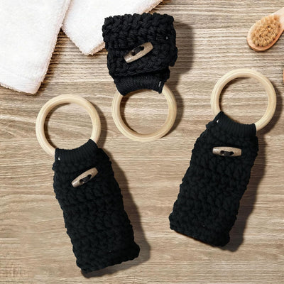 Anillo soporte toallas macramé 3 ganchos estilo bohemio negro