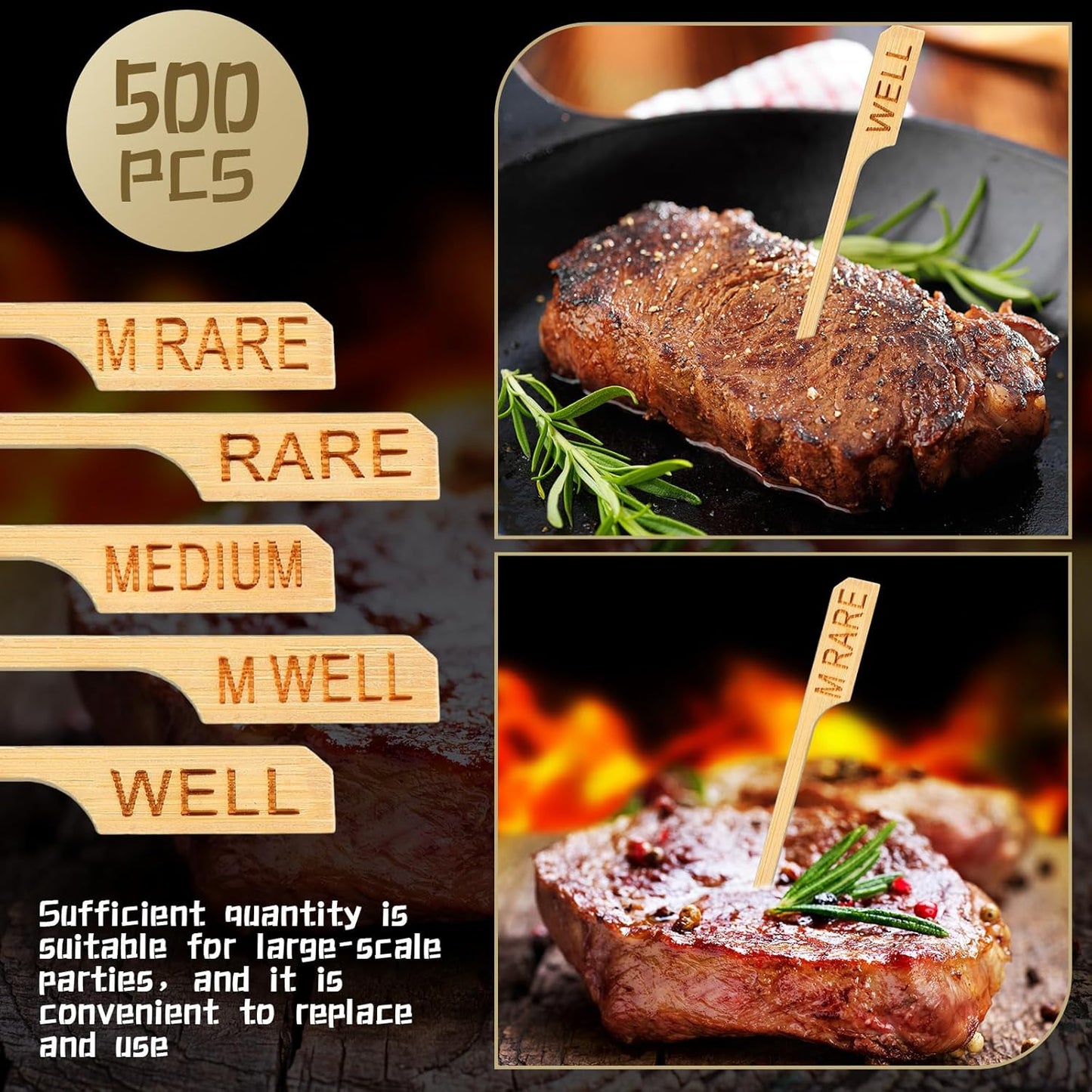 1000 Pzas Palos Bambú Temperatura Bistec Barbacoa