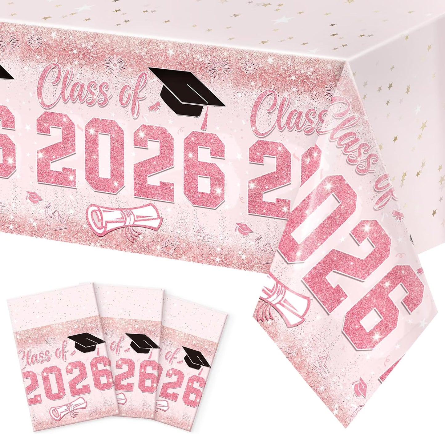 3 Manteles Plástico Rosa Graduación 54x108pulg