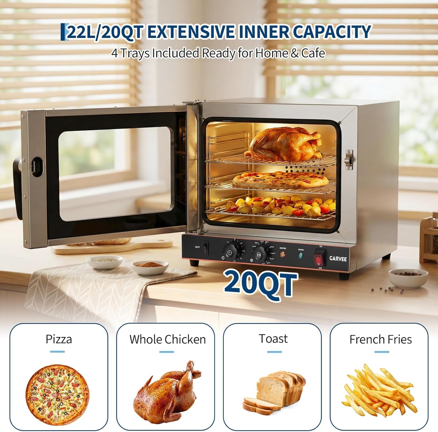 Encimera horno convección 22L 1440W 3 niveles puerta vidrio