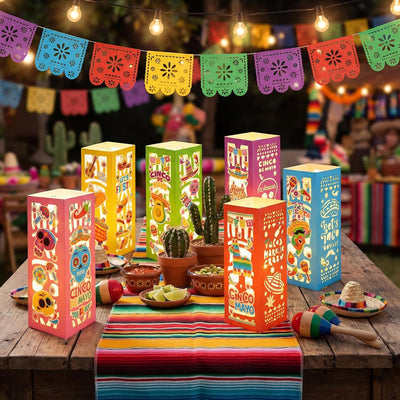 12 Cajas Faroles Cinco de Mayo con Luces LED Decoración Mesa