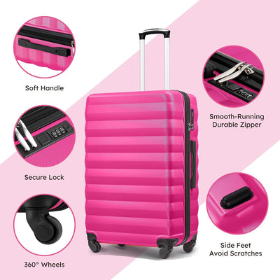 Set 3 Maletas ABS con ruedas 6 bolsas embalaje rosa