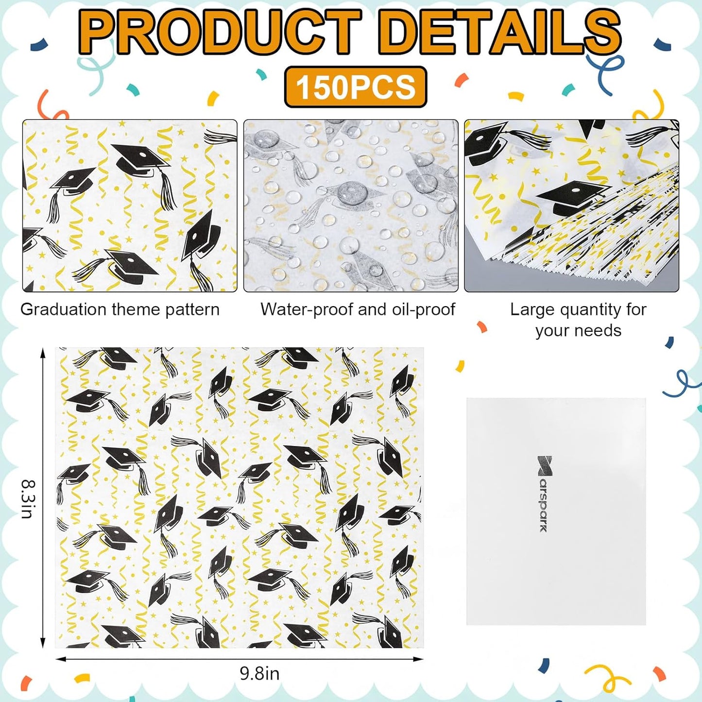 150 Hojas Papel Cera Graduación 9.8x8.3pulg Impermeable