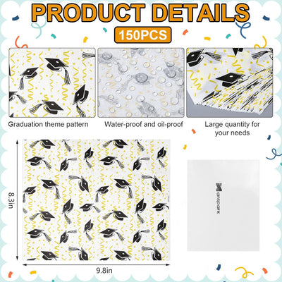 150 Hojas Papel Cera Graduación 9.8x8.3pulg Impermeable