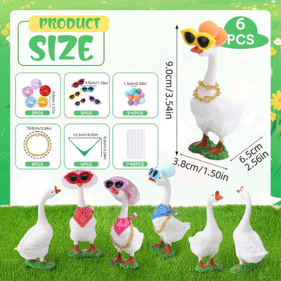 6 Juegos Mini Figuras Ganso Estatua Decoración Jardín Oficina
