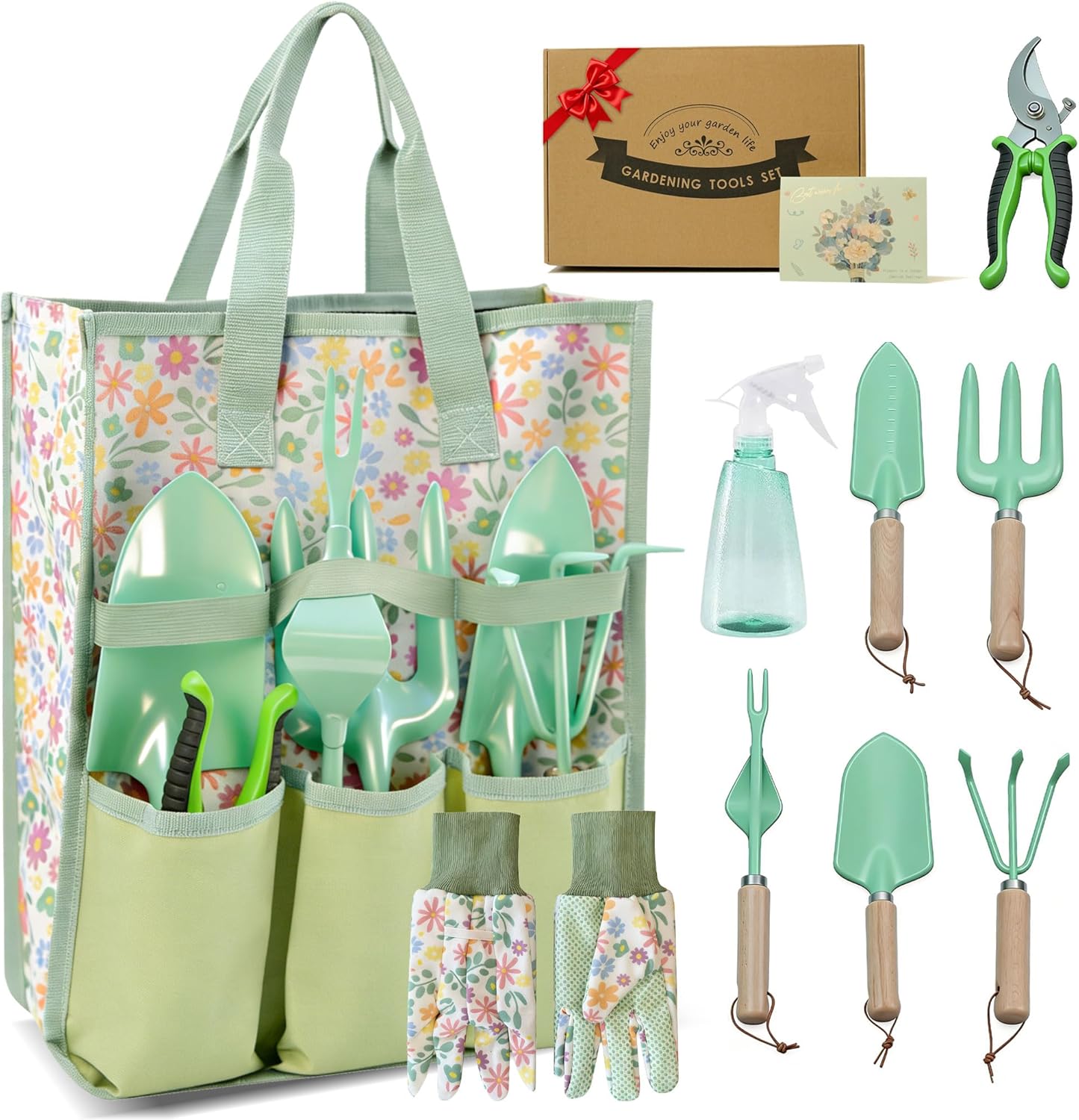 Kit 9 Pzas Herramientas Jardinería Acero Inox Bolsa Organizadora