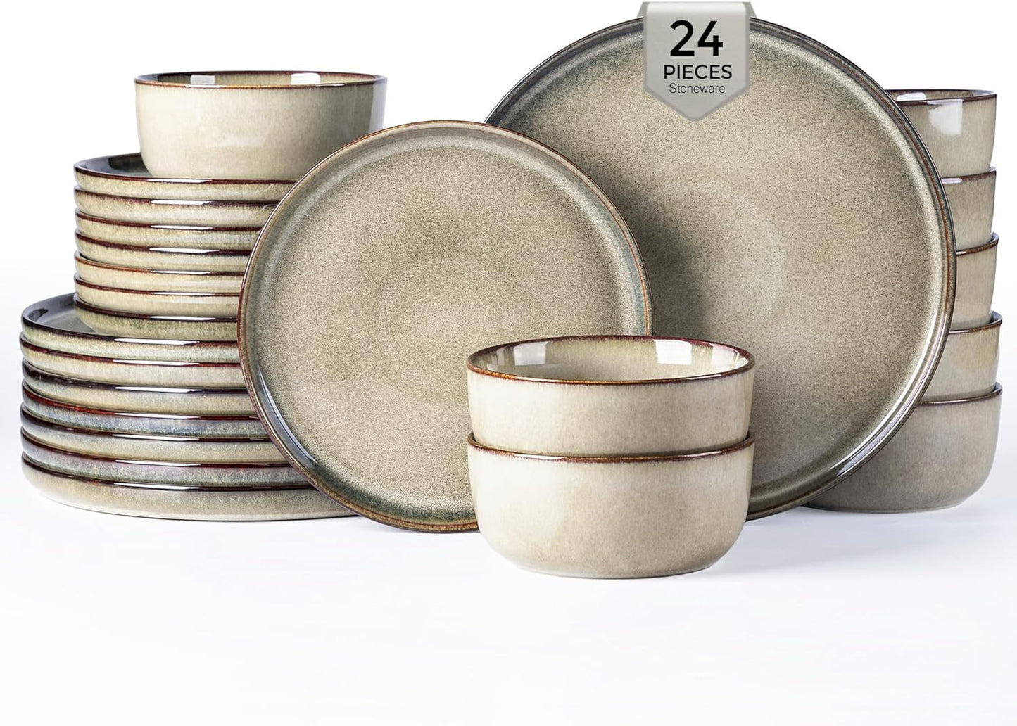 Set 24 Pzas Platos y Cuencos Cerámica Resistente a Rayas
