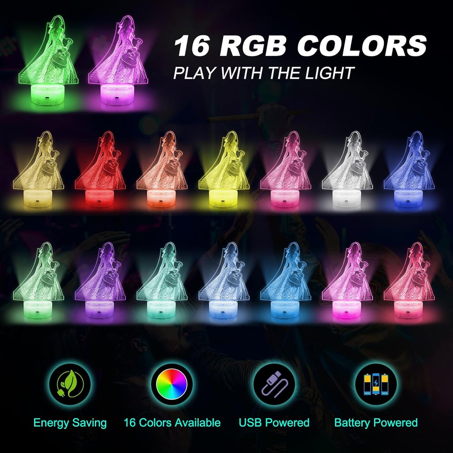Luz Nocturna 3D RGB con Control Remoto Decoración Cantante