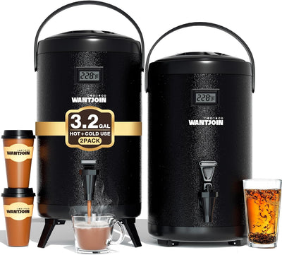 Dispensador bebidas acero inox set 2 termos 12L negro