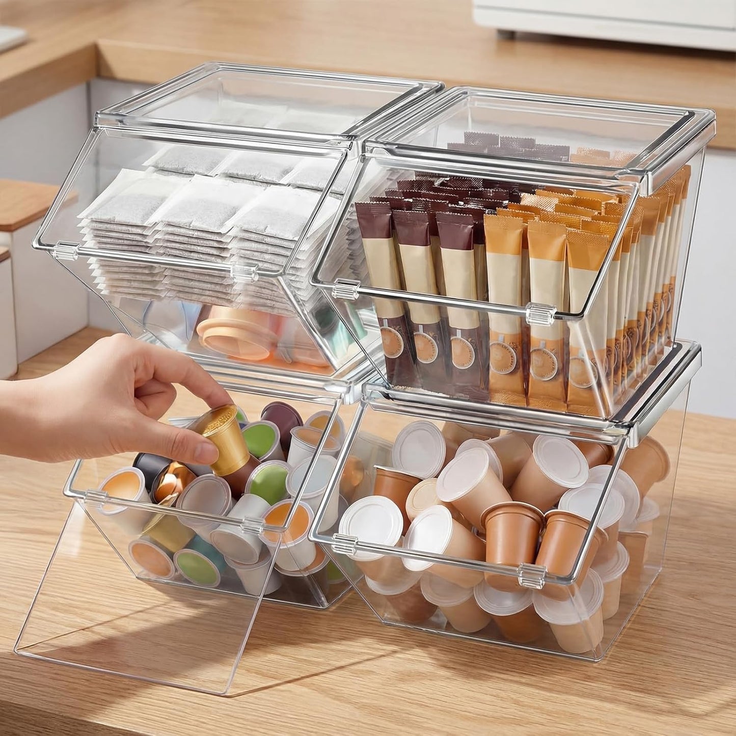 16 Cubos Plástico Transparente Tapas Apilables Despensa Cocina
