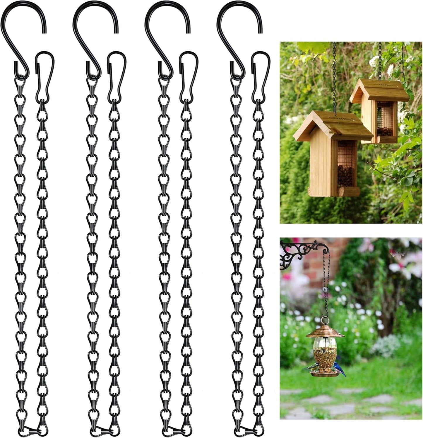 Cadena colgante negra 26pulg para comederos pájaros set 4