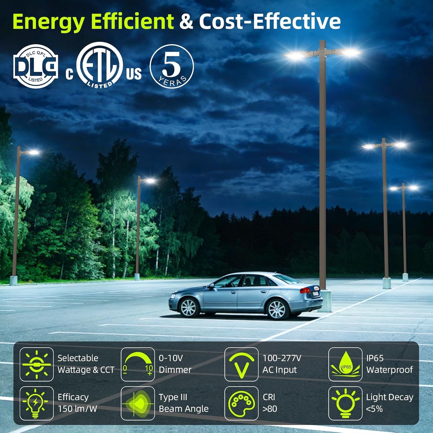 Luz LED estacionamiento 360W 54000lm IP65 con fotocélula