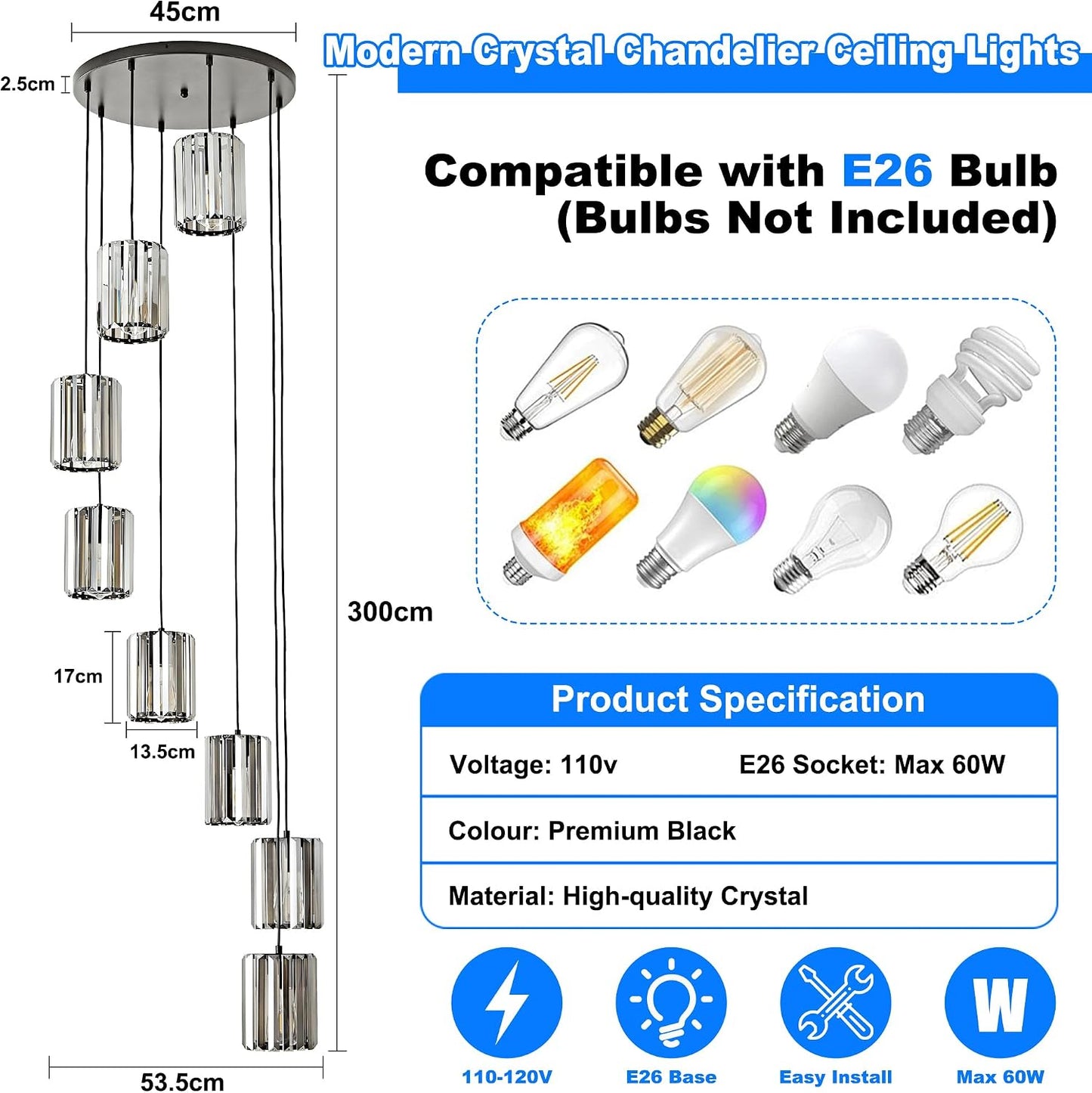Candelabros cristal moderno 8 luces para techo alto