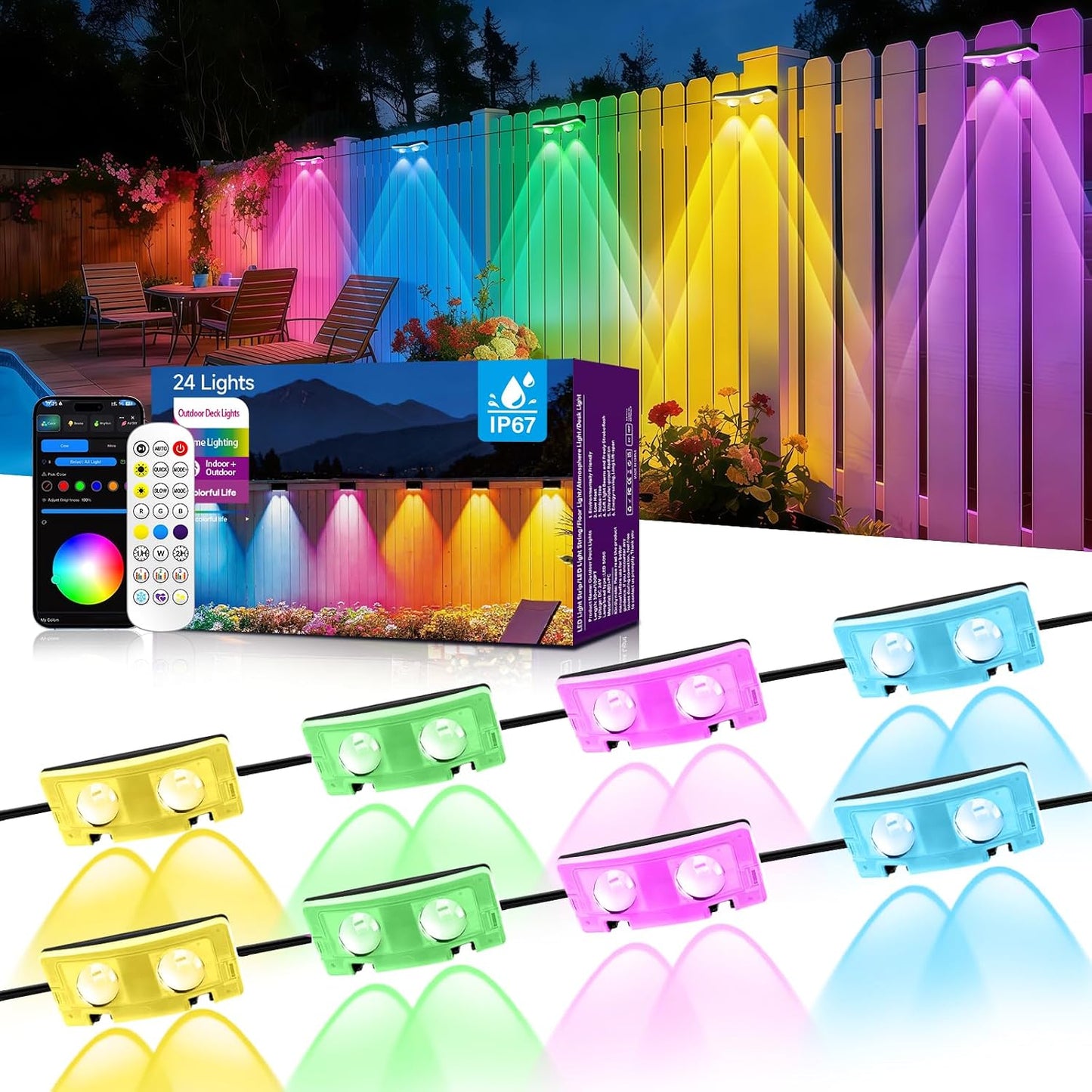 24 Luces Valla Exteriores RGB App Control Remoto IP67